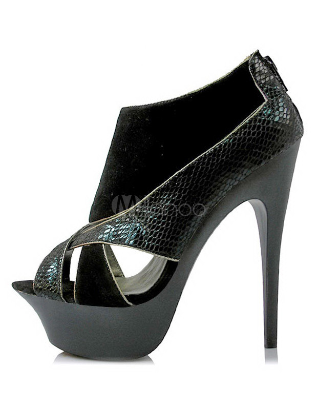 black booties with snakeskin heel