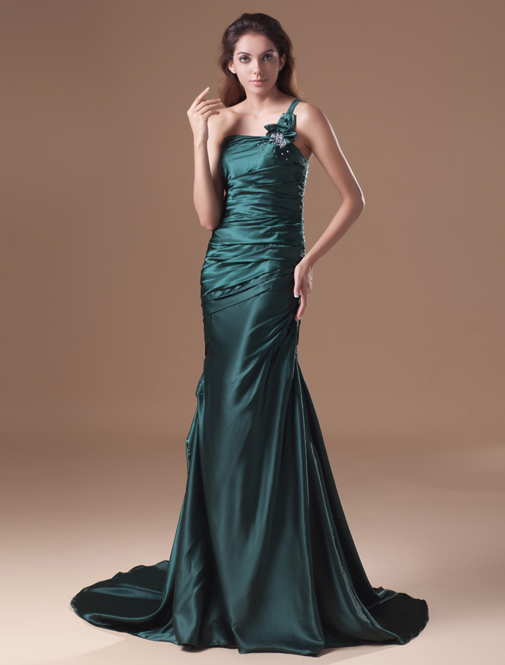 Amazing Dark Green Sequin One-Shoulder Women's Evening Dress (Wedding Evening Dresses) photo