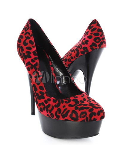 Elegant Red Spike Heel Leopard Print Cloth High Heels for Women