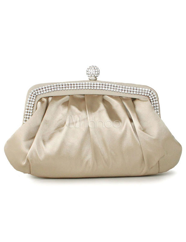 Satin Flower Clutch - Beige main image 0