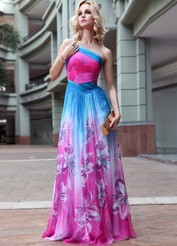Amoris T716W One Shoulder Chiffon A-Line Off White Evening Dress