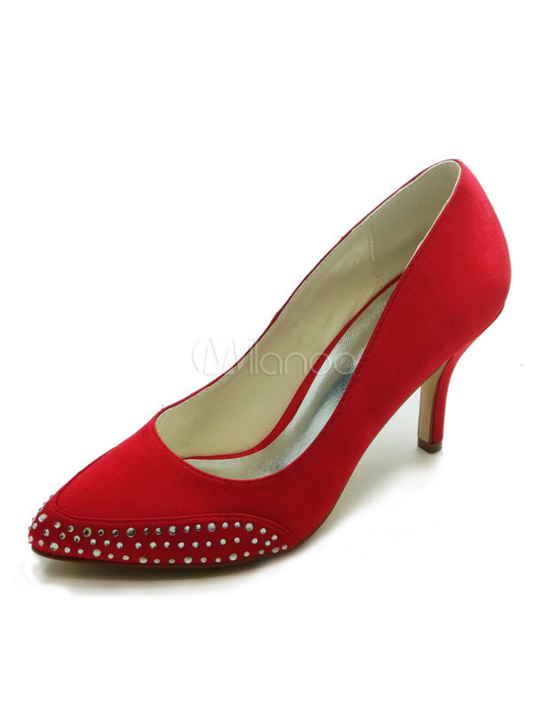 Formal Satin Studded Rhinestone Spike Heel Bride's Shoes