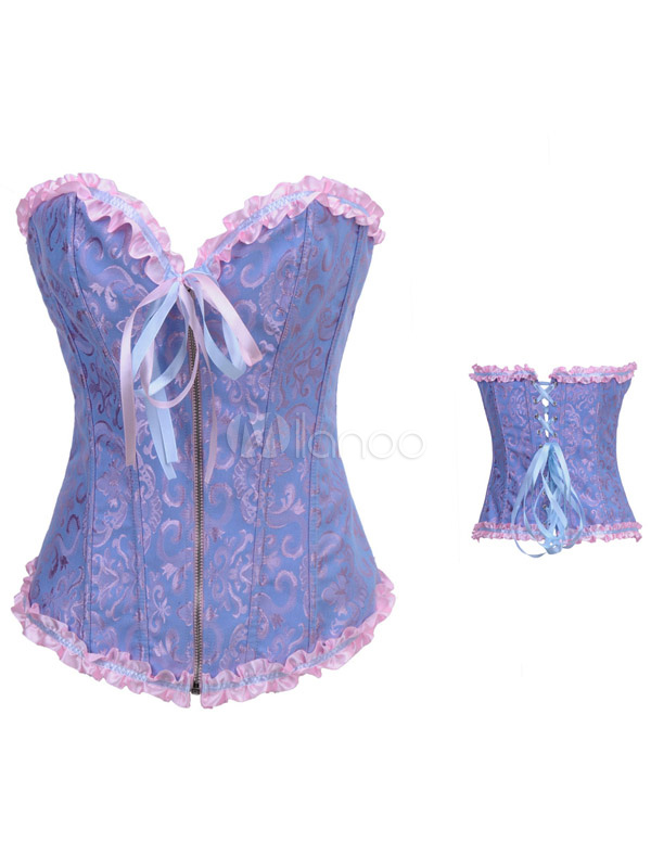 Blue Matte Satin Pleated Corsets For Women