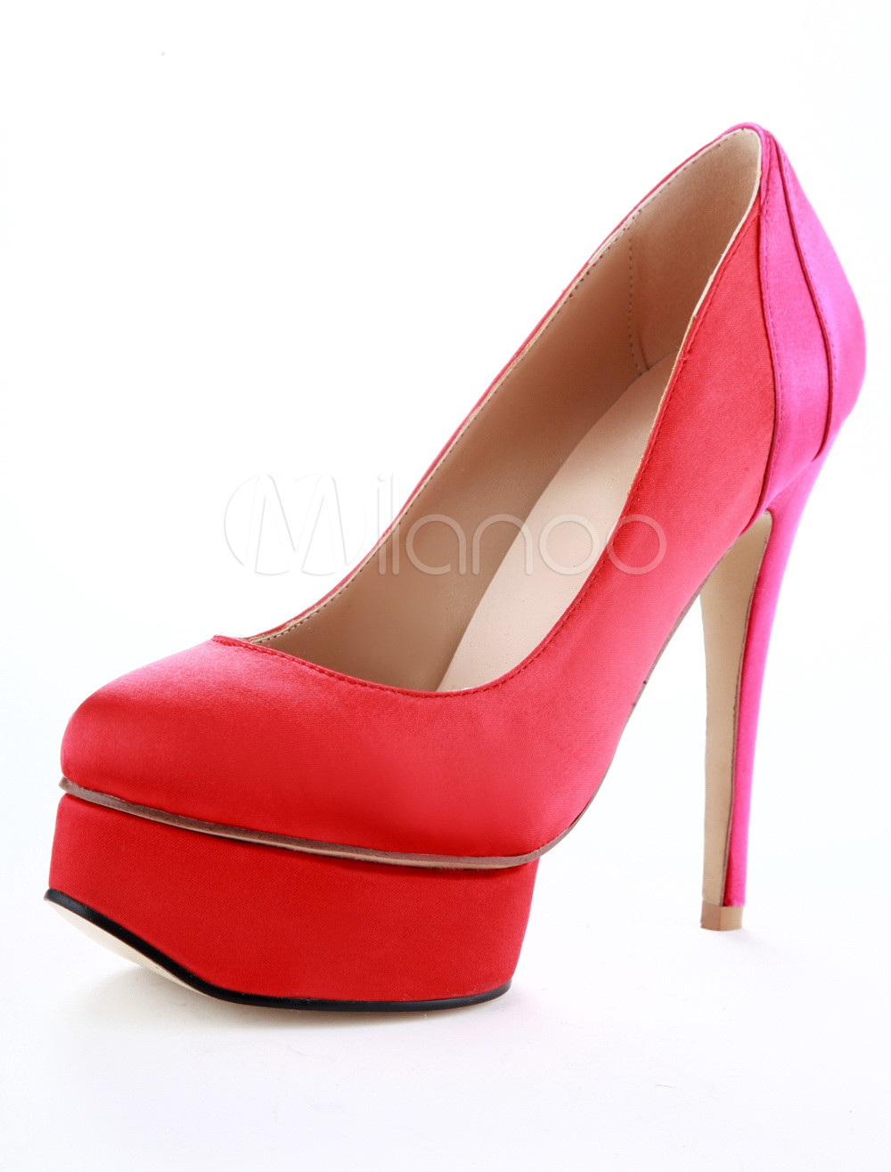 Red Almond Toe Stiletto Heel Satin High Heels For Woman