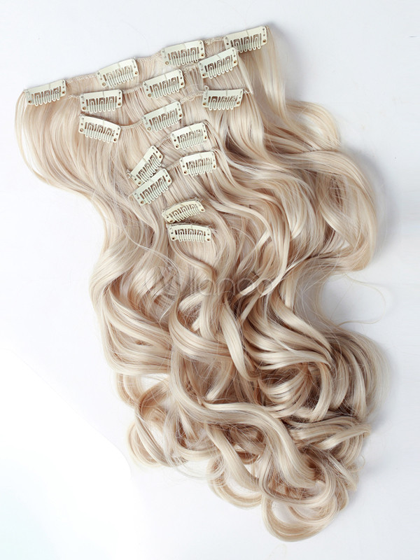 Gold Long Curly Synthetic Hair Extensions For Teen Girls