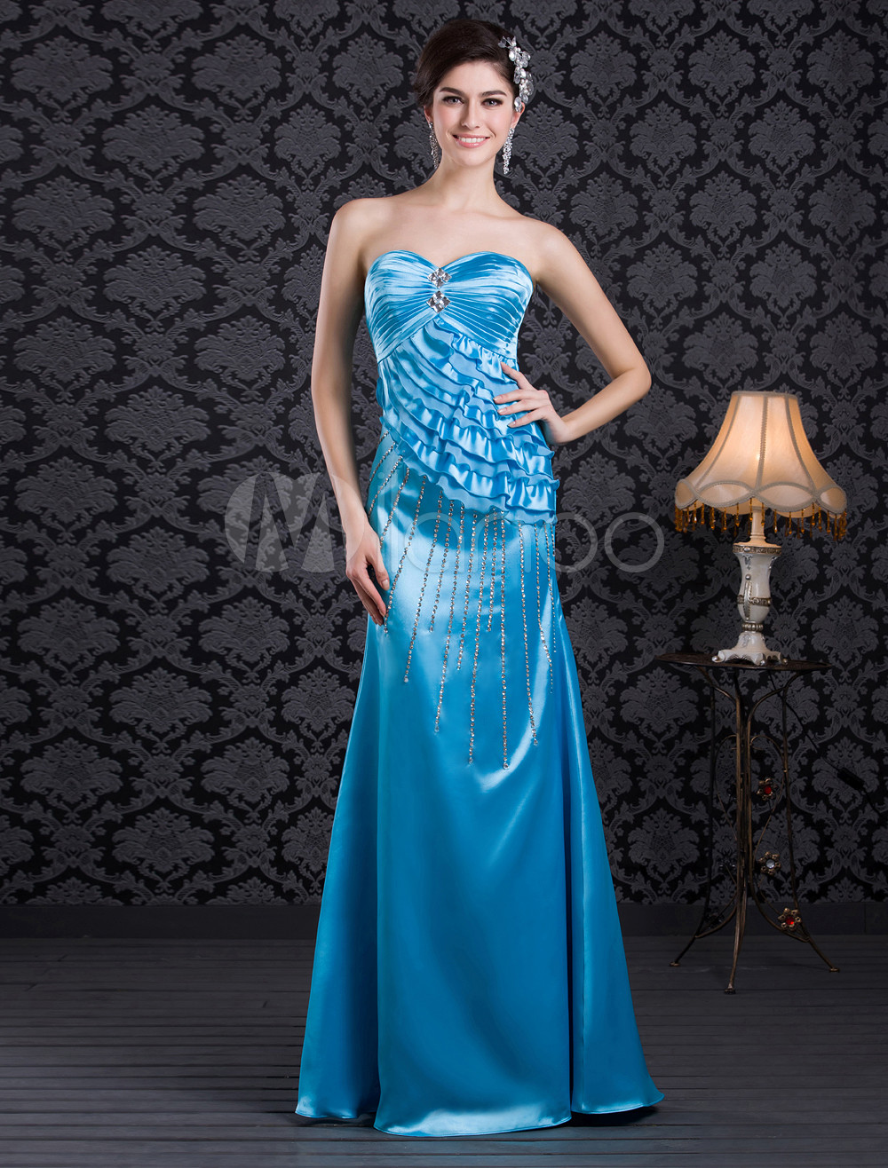 Dark Blue Off The Length Sweetheart Floor Length Formal Dresses