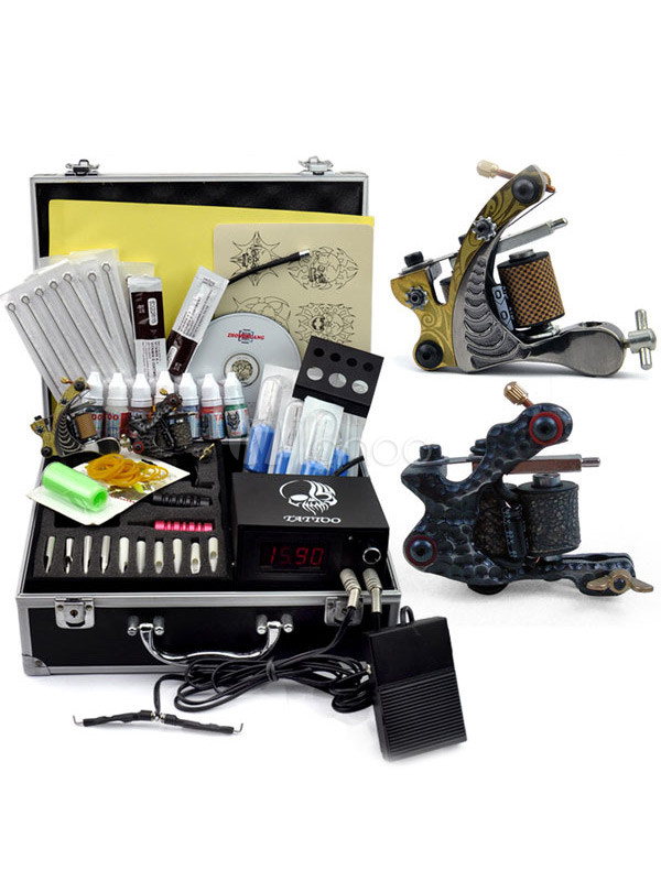 Complete Tattoo Kit 2 Tattoo Machines 7 Colors 10ml Tattoo Ink Black