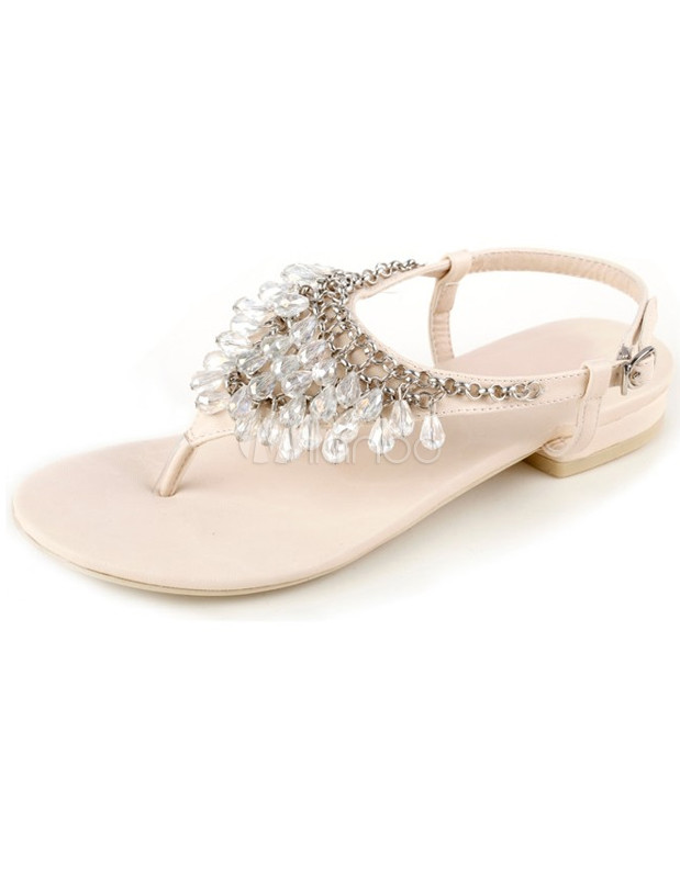 Chic chaussures Sandales plates rÃ©tro de mariage en PU blanc avec ...