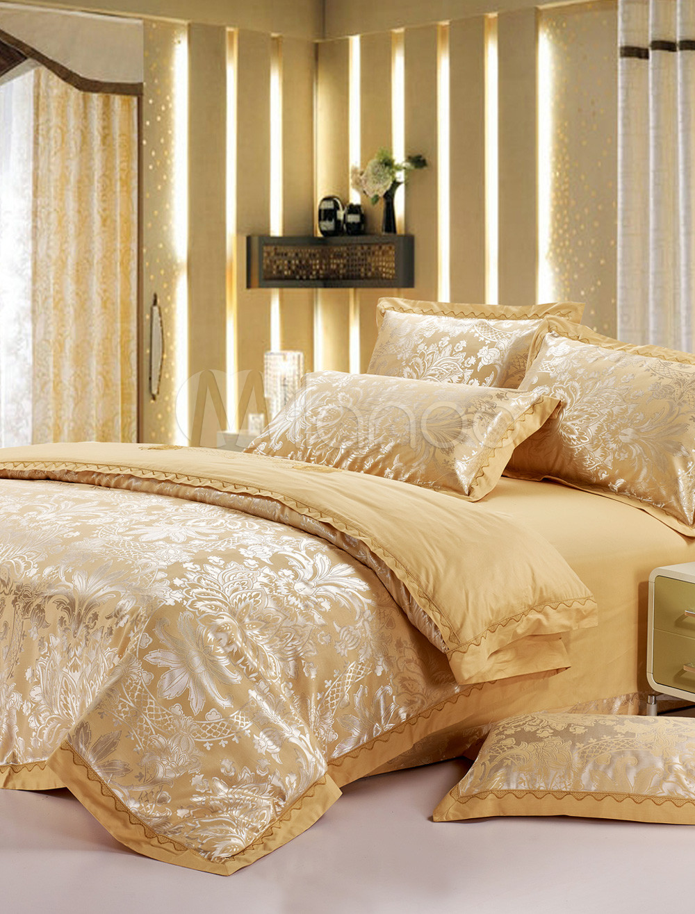 Glitter Floral Jacquard 4piece Cotton Bedding Set Mybuzz