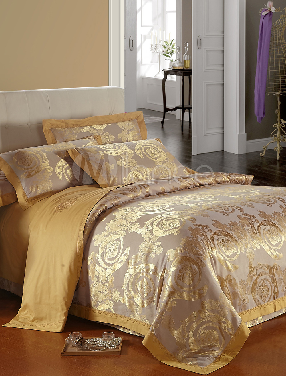 Vintage Jacquard Floral 4 Pieces Cotton Bedding Set Mybuzz