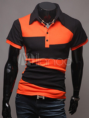 Split Color Polo Shirt With Short Sleeves (Men\\'s Clothing Polo Shirts) photo