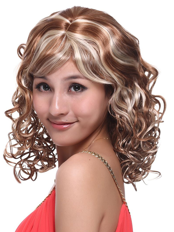 Classic Glitter Light Brown Long Curly Women’ Synthetic Wig Demiba
