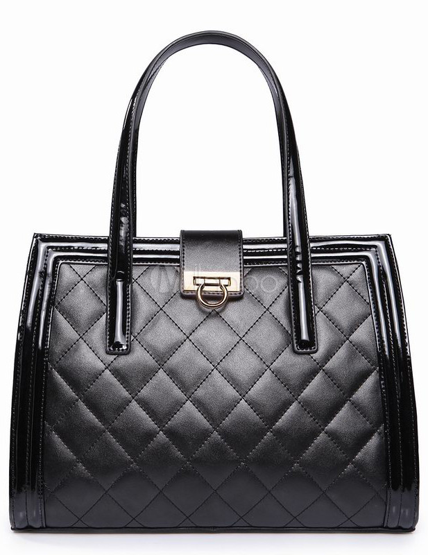 Casual Black Quilted Cowhide Women's Tote Bag