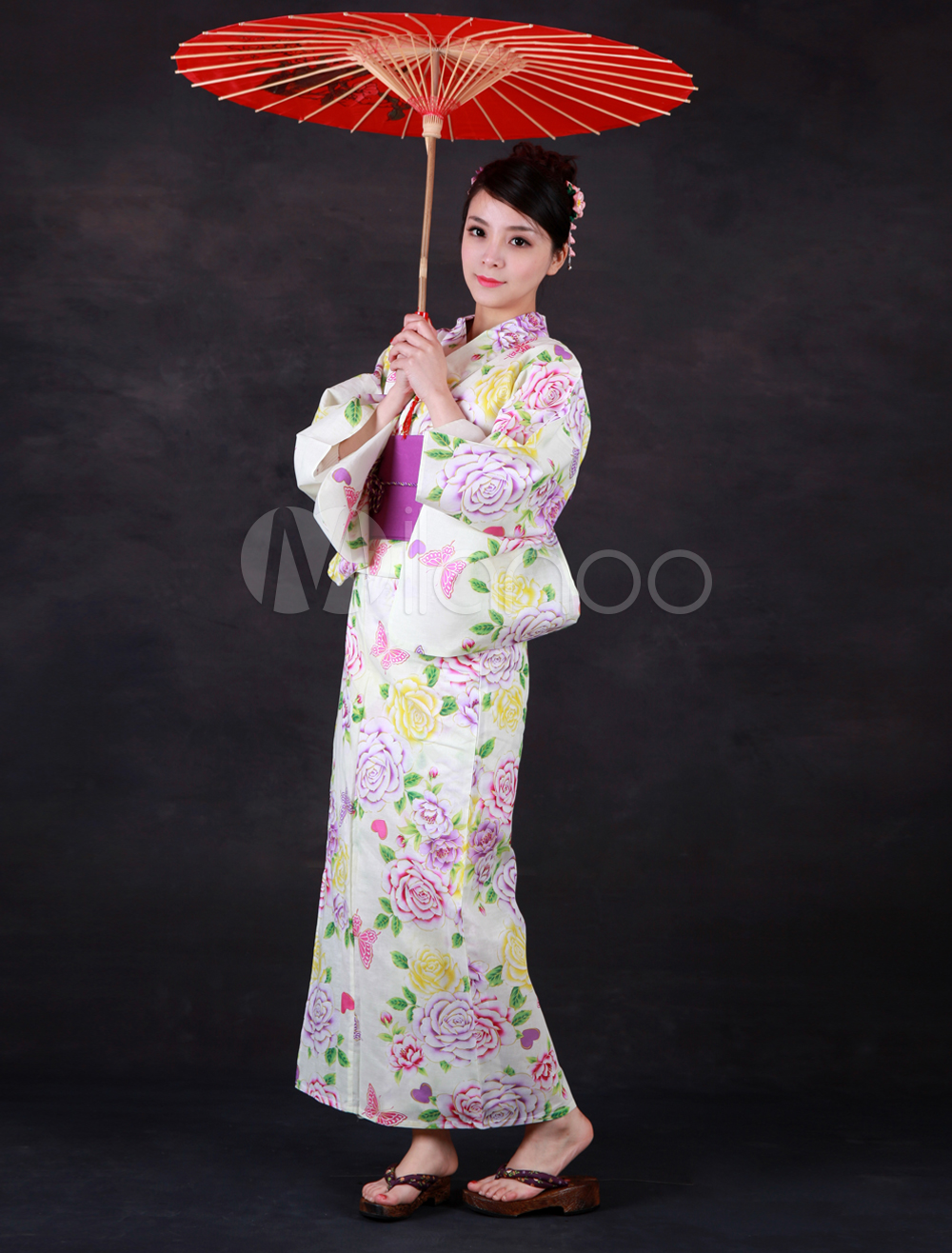 Elegant Floral Print Pure Cotton Sexy Kimono