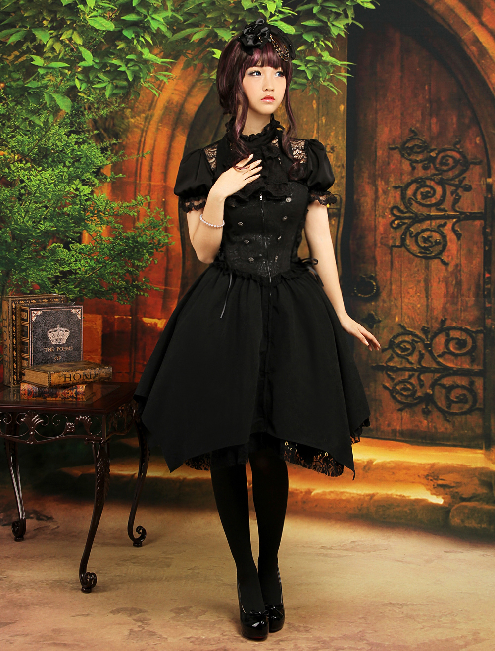 Gothic Black Satin Jacquard Cute Lolita Outfits steampunk buy now online
