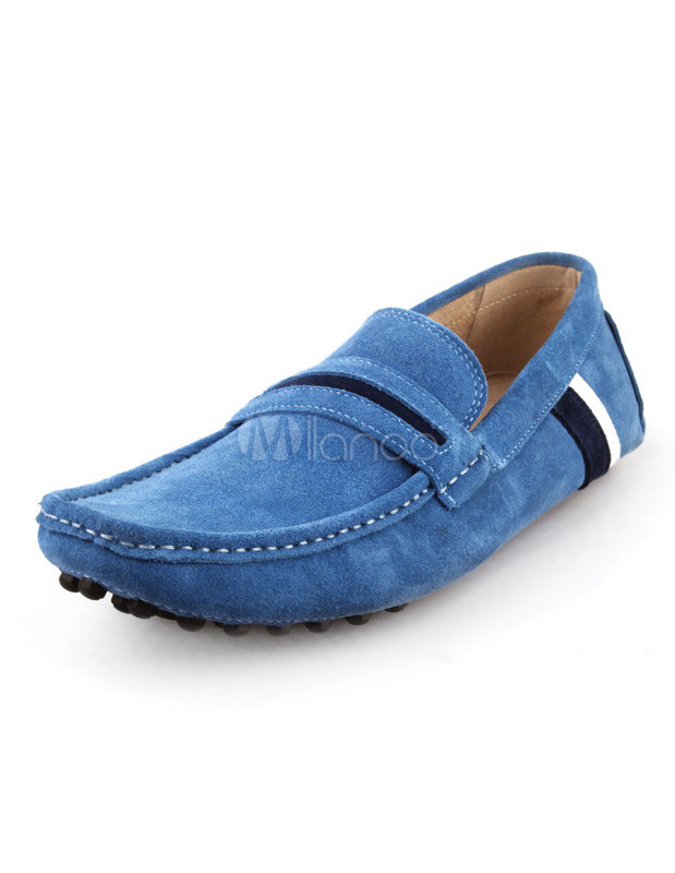 Casual Light Sky Blue Monogram Suede Men&#39;s Loafer Shoes - 0