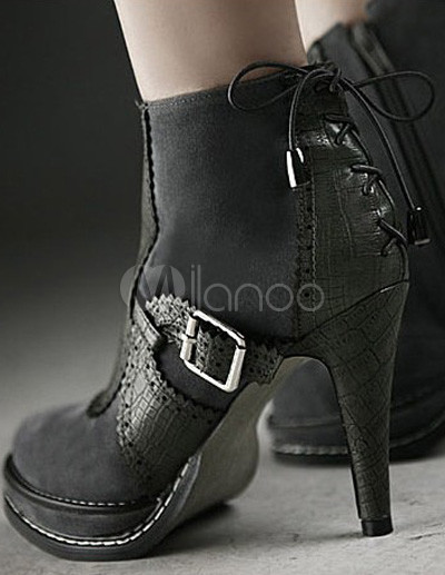 grey leather booties heel