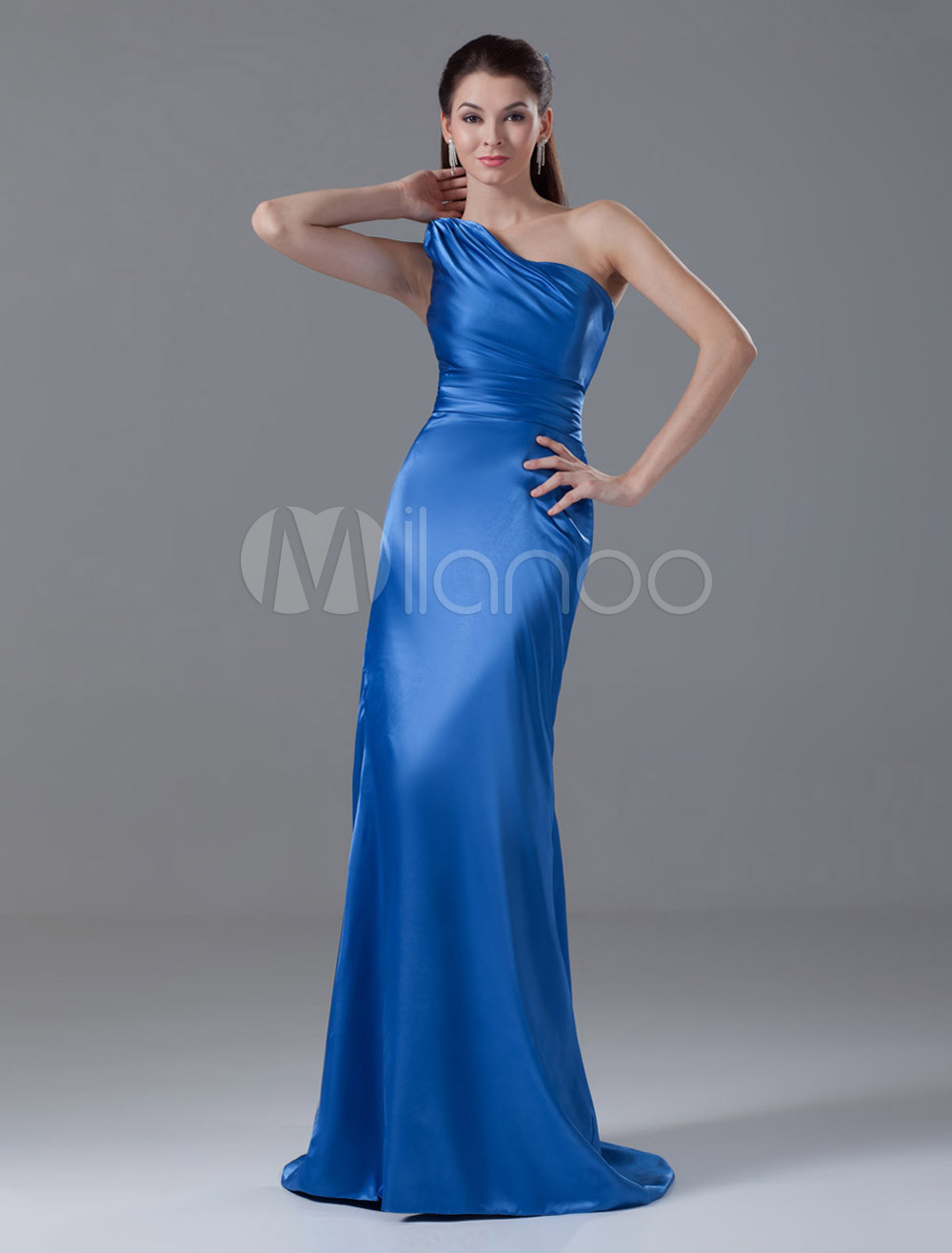 Sheath Royal Blue Elastic Woven Satin Evening Dress with Pleated (Wedding Evening Dresses) photo