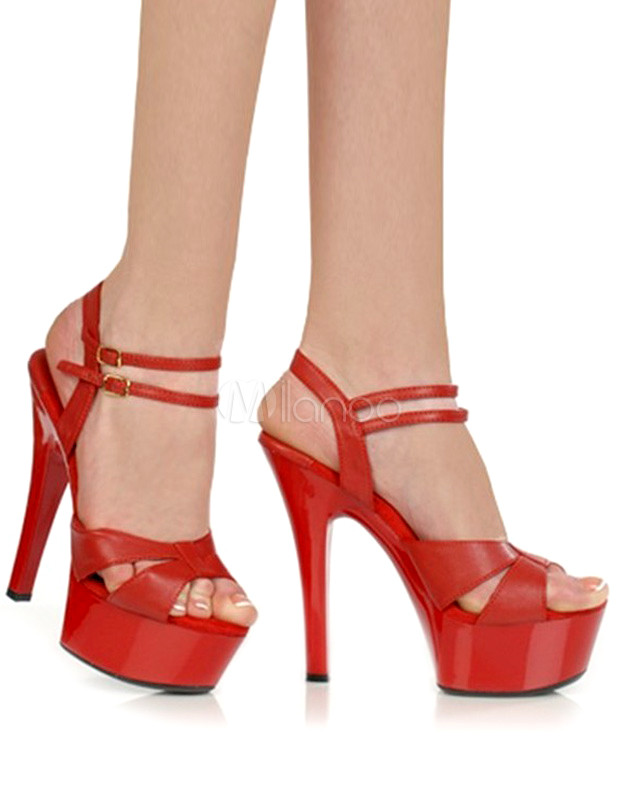 Sandalias rojas con plataforma de tacón stiletto ,No.1