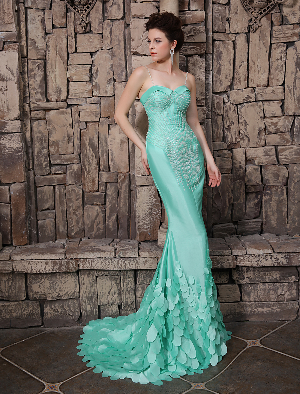 Mermaid Green Neck Sweep Evening Dress Milanoo (Wedding Evening Dresses) photo