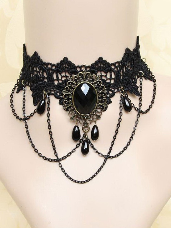 Gothic Black Woven Lolita Choker Pendant Metal Chains steampunk buy now online