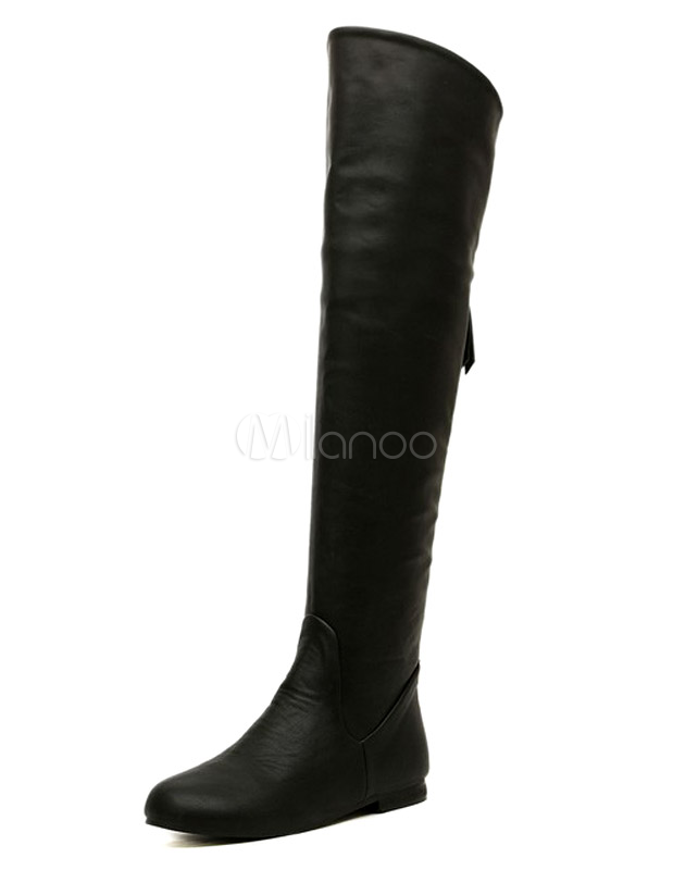 Charming Black PU Leather Woman's Knee Length Boots