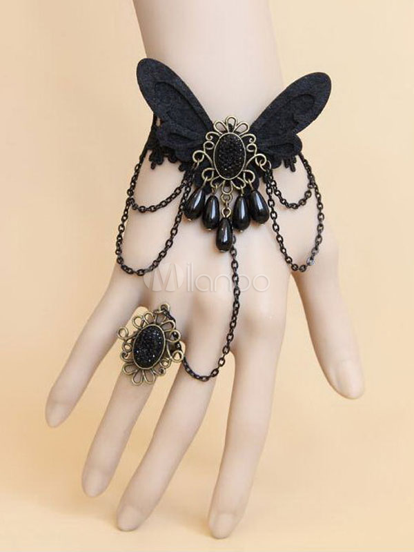 Black Butterfly Cotton Blend Gothic Lolita Bracelet steampunk buy now online Black Butterfly Cotton Blend Gothic Lolita Bracelet steampunk buy now online