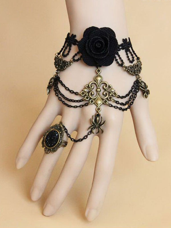 Bronze Layered Cotton Blend Gothic Lolita Bracelet steampunk buy now online