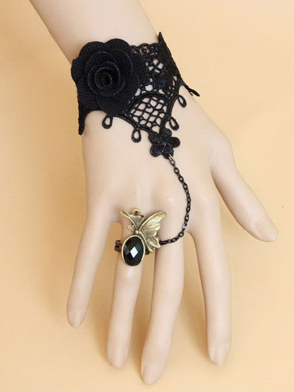 Flower Black Cotton Blend Gothic Lolita Bracelet steampunk buy now online
