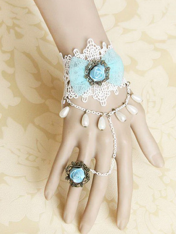 Gothic Light Sky Blue Bow Cotton Blend Lolita Bracelet steampunk buy now online