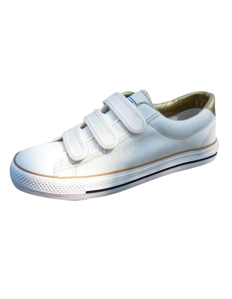 White Canvas Velcro Sneakers For Men