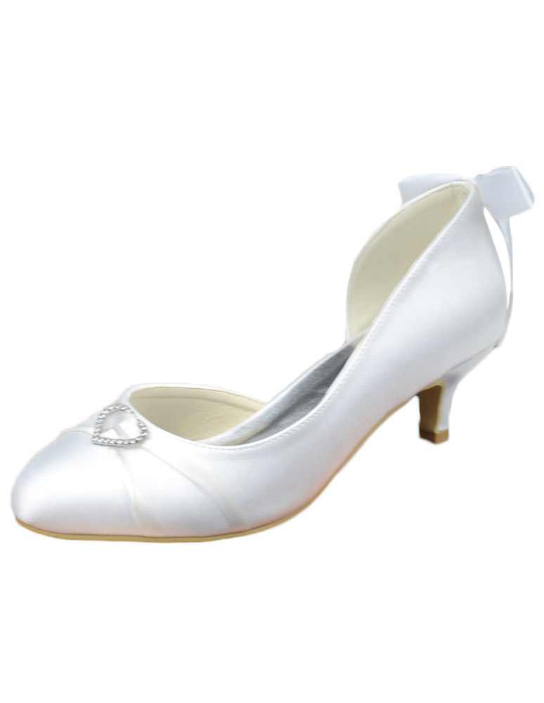 Chaussure de mariÃ©e en satin blanche avec strass en cÅ“ur - Milanoo ...