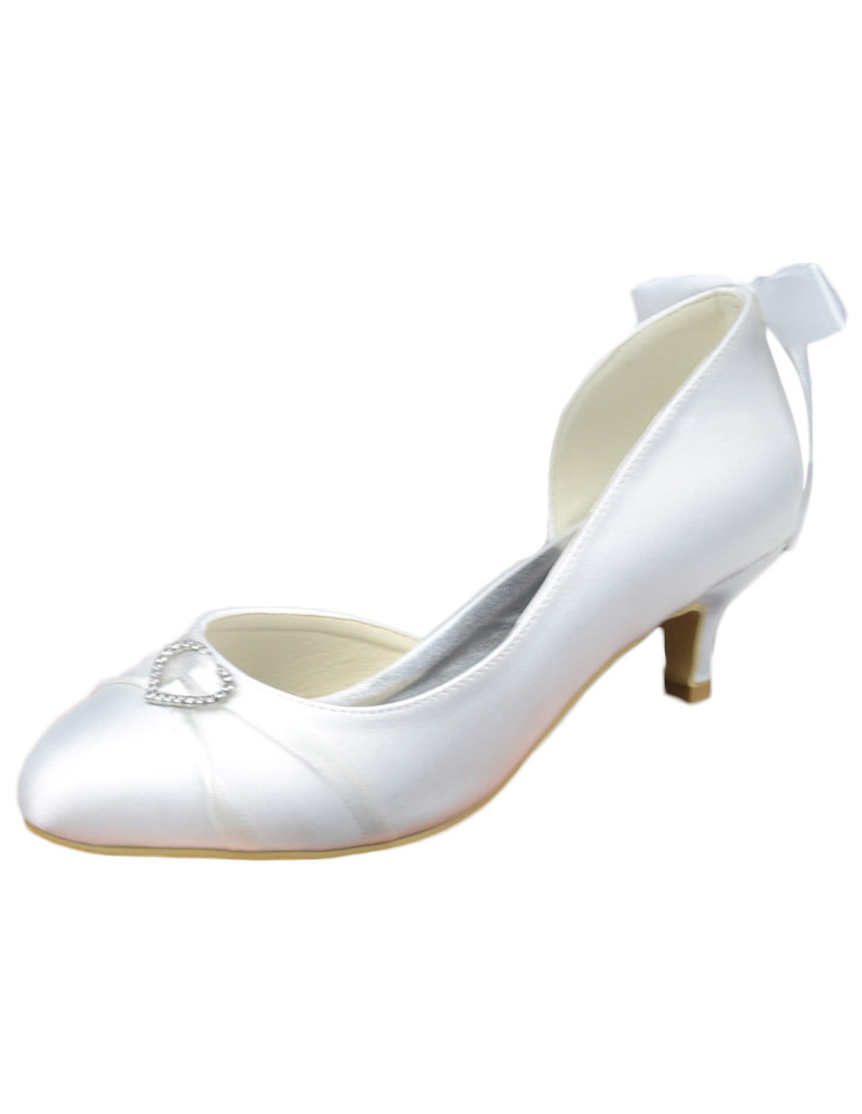 Chaussure de mariÃ©e en satin blanche avec strass en cÅur - Milanoo ...