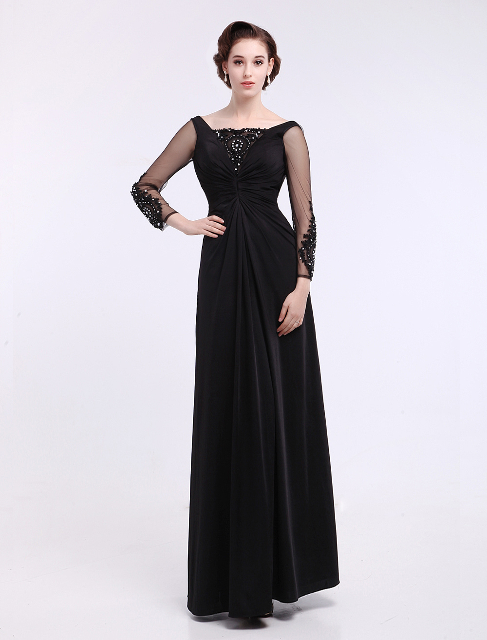 Black A-line Ruched Long Sleeves Beautiful Fashion Dress For Mother of the Bride Milanoo (Wedding) photo