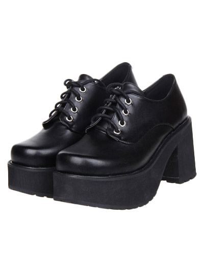 Gothic Black Lolita Square Heels Shoes Platform with Shoelace steampunk buy now online Gothic Black Lolita Square Heels Shoes Platform with Shoelace steampunk buy now online