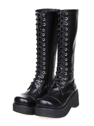 Gothic Black Lolita Boots Platform Shoelace Zip Designed steampunk buy now online