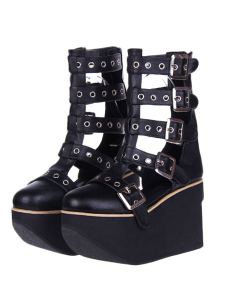 Gothic Black Lolita Sandals High Platform Shoes Straps Buckles steampunk buy now online