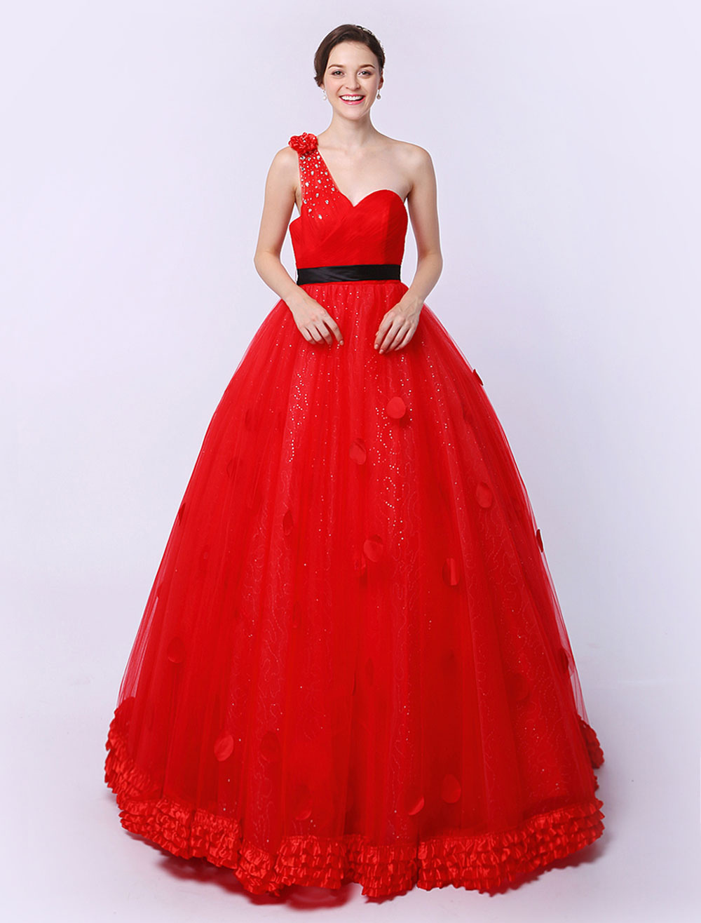 Sweet Red Floor-Length Quinceanera Dress with Ball Gown Tulle Flower (Wedding Quinceanera Dresses) photo