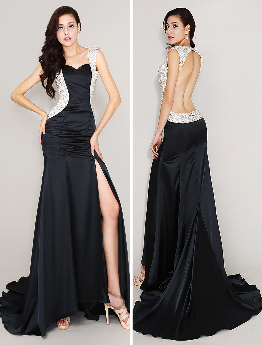 Black Elastic Silk Like Satin Sweep Evening Dress With Sweetheart Neck (Wedding Evening Dresses) photo