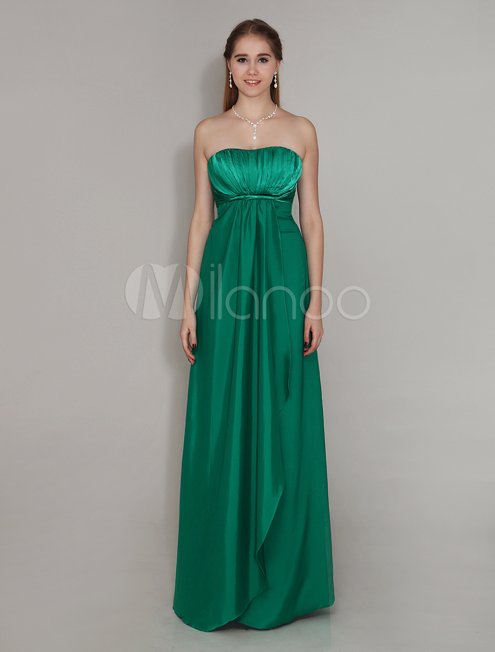 Dark Green Strapless Floor-Length Bridesmaid Dress with Ruched Elastic Silk Sheath Wedding Guest Dress (Bridesmaid Dresses) photo