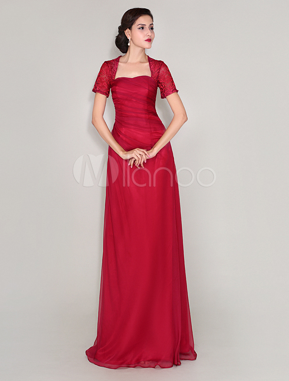 Wine Red Floor-Length Sweetheart Neck Lace Dress For Mother Of Bride (Wedding) photo