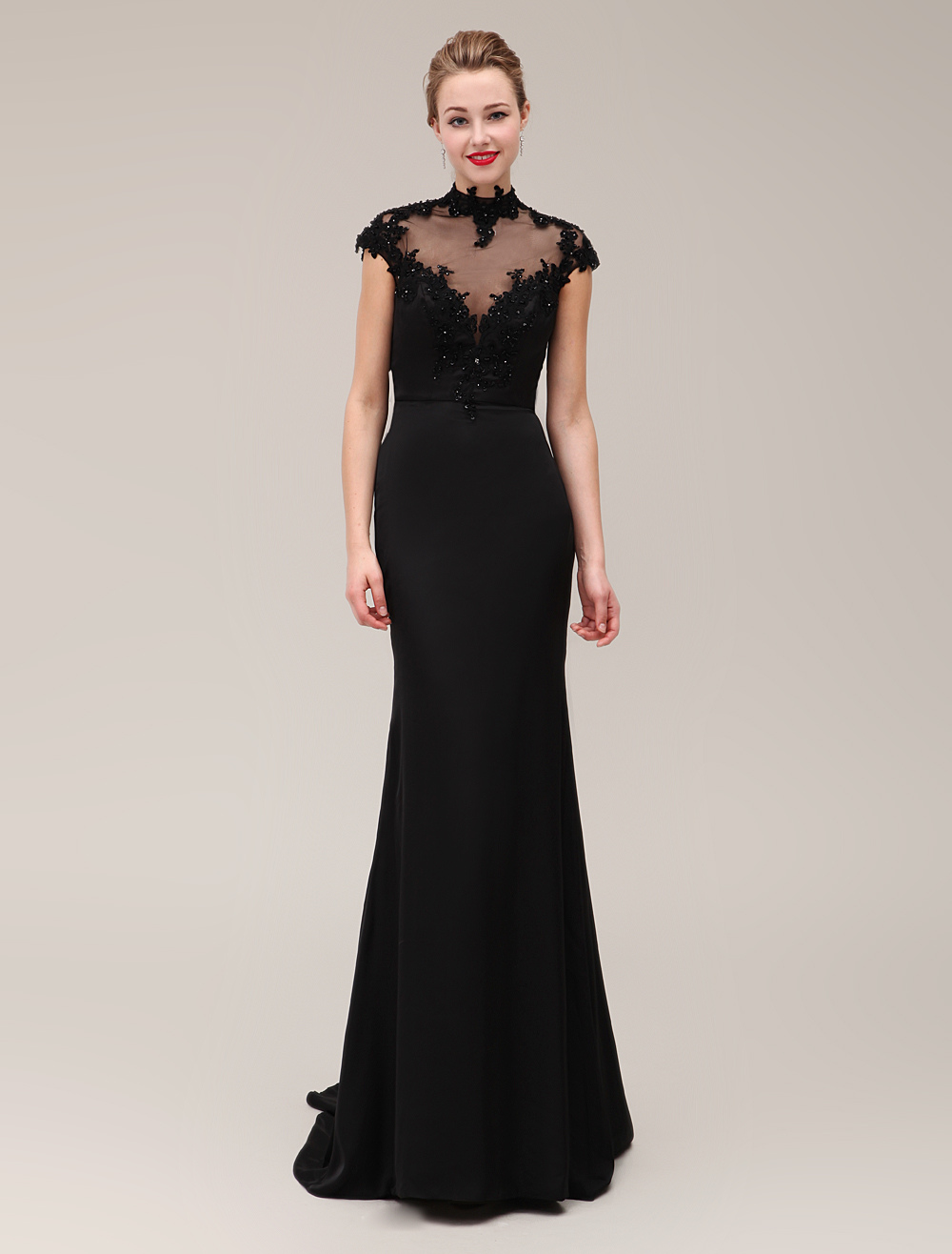 Black Lace Applique Mermaid Evening Dress Wedding Guest Dress Milanoo (Evening Dresses) photo