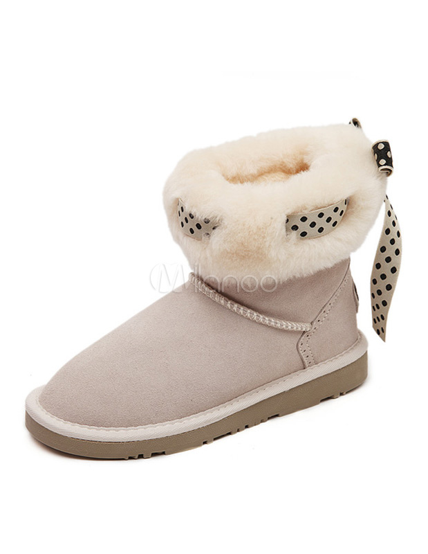 Bottines fourrées en cuir de vache suédé avec noeud ,No.1