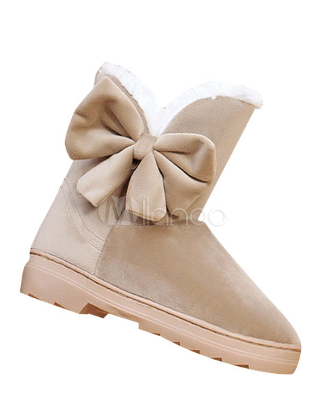 Bottines fourrées à bout pointu en cuir suédé avec noeud ,No.2
