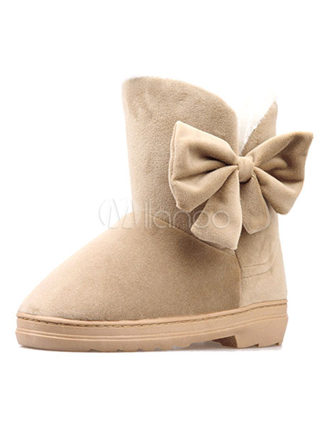 Bottines fourrées à bout pointu en cuir suédé avec noeud ,No.1