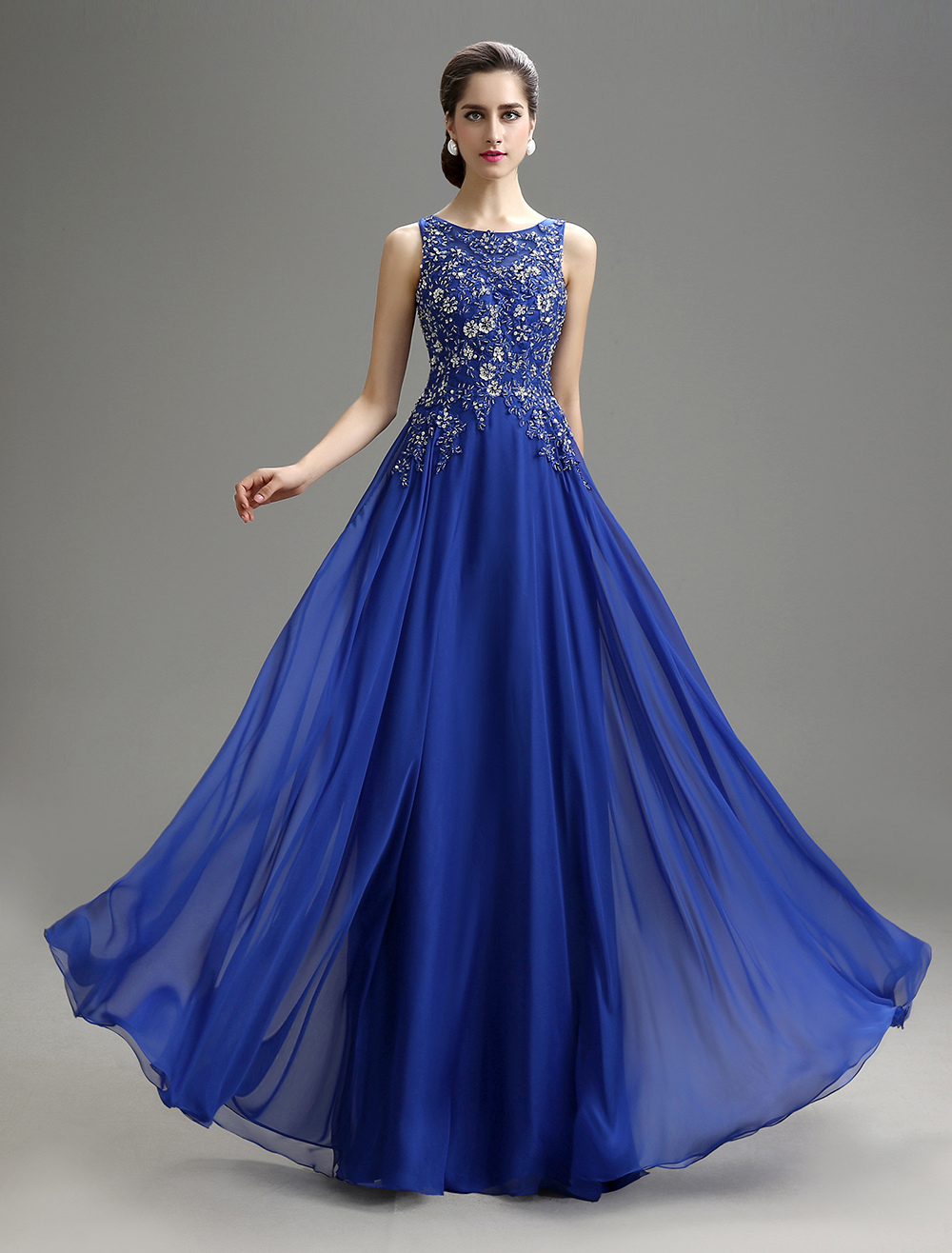 Royal Blue Applique Beaded Chiffon Dress For Mother of the Bride (Wedding) photo