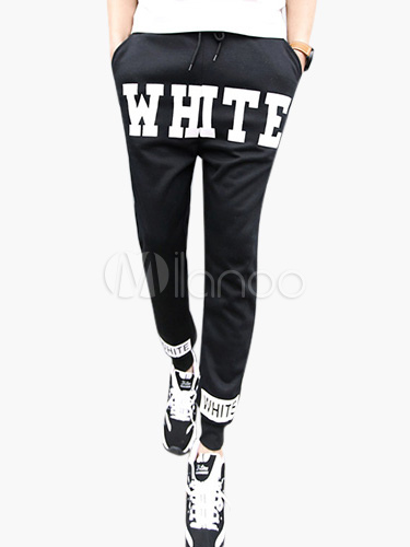 joggers with words on front