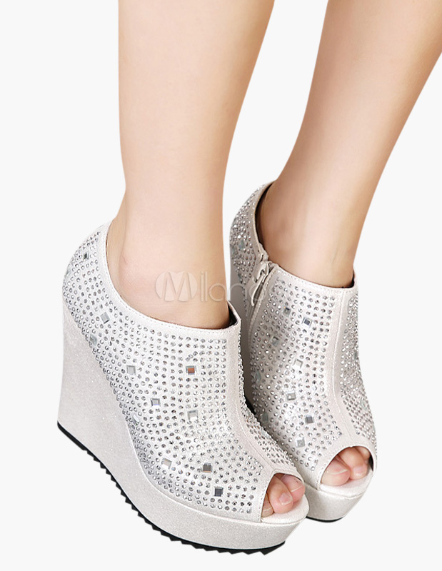 rhinestone peep toe flats
