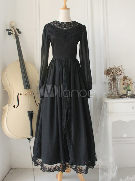 Gothic Black Organza Lace Lolita One-Piece steampunk buy now online