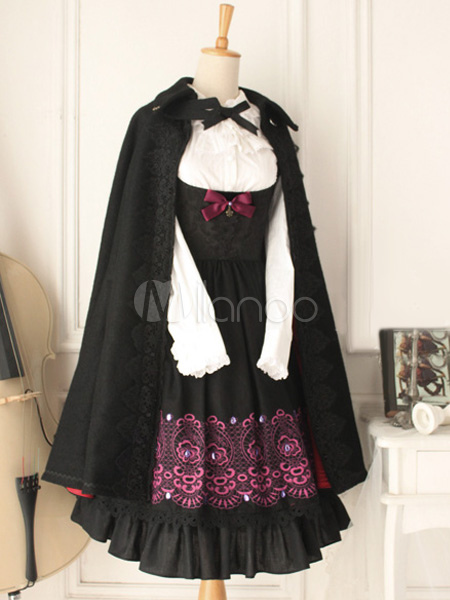 Gothic Black Cotton Cascading Ruffles Cute Lolita Jumper Skirt steampunk buy now online